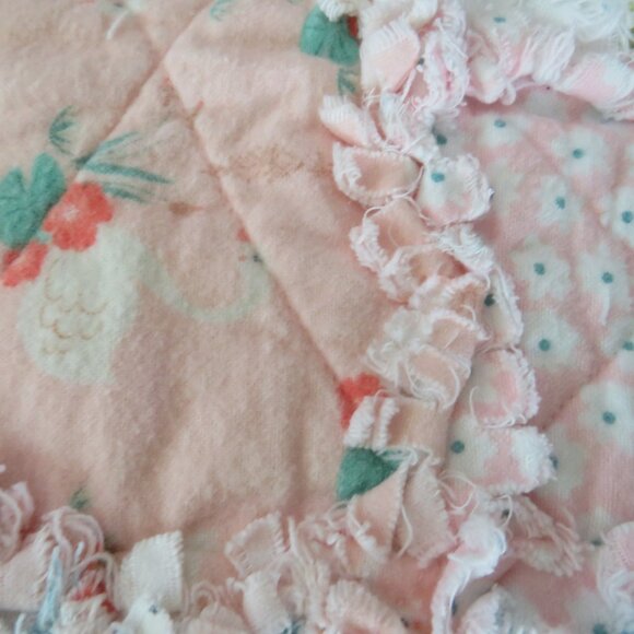 Flannel Rag Quilt 49 x 45 with Batting, Floral Dinosaur Scrappy Style Rag Quilt - Picture 9 of 11